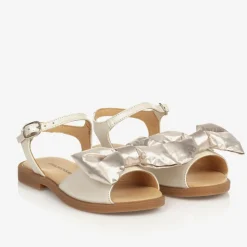 Childrensalon Occasions Sandals*Girls Beige & Gold Satin Bow Sandals Silver