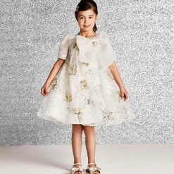 Childrensalon Occasions Sandals*Girls Beige & Gold Satin Bow Sandals Silver