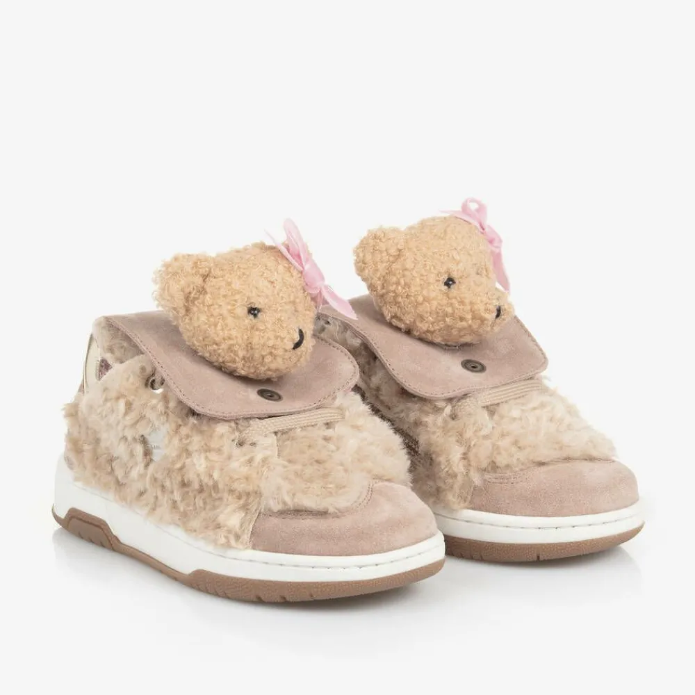 Monnalisa Trainers*Girls Beige & Pink Teddy Bear Trainers
