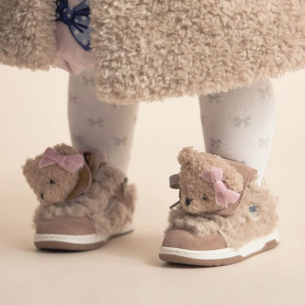 Monnalisa Trainers*Girls Beige & Pink Teddy Bear Trainers