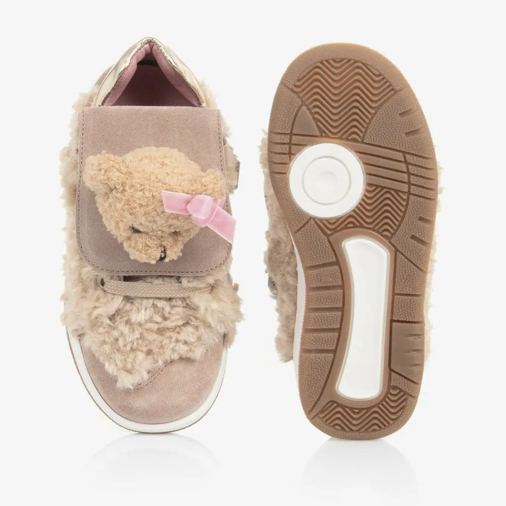 Monnalisa Trainers*Girls Beige & Pink Teddy Bear Trainers