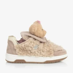 Monnalisa Trainers*Girls Beige & Pink Teddy Bear Trainers