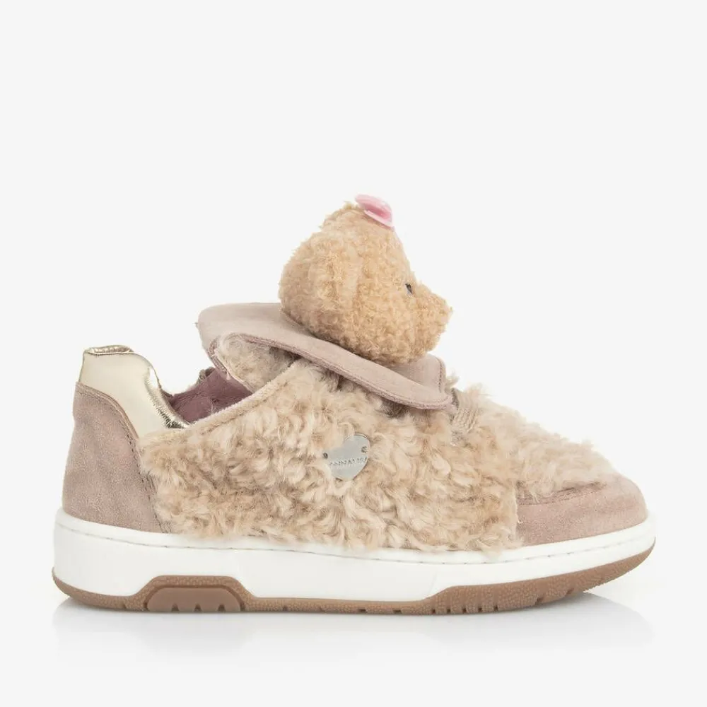 Monnalisa Trainers*Girls Beige & Pink Teddy Bear Trainers