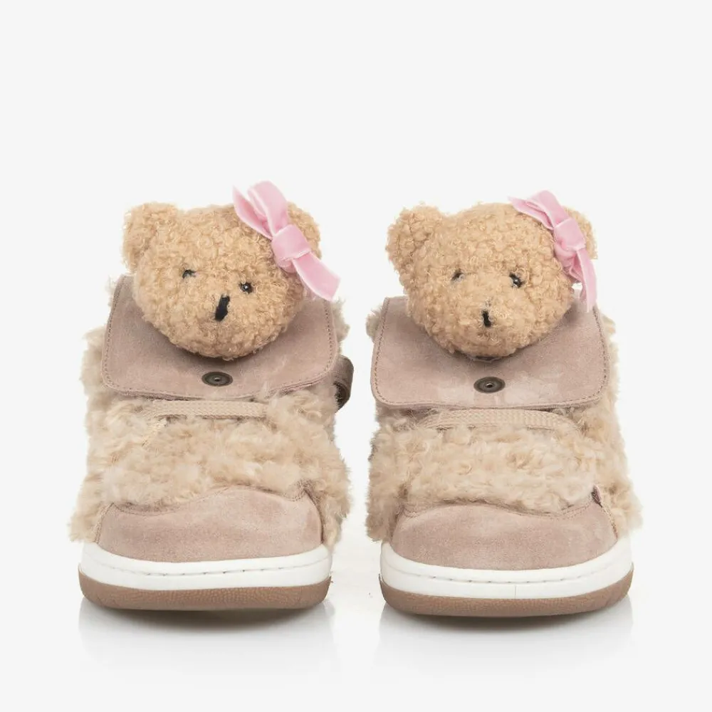 Monnalisa Trainers*Girls Beige & Pink Teddy Bear Trainers