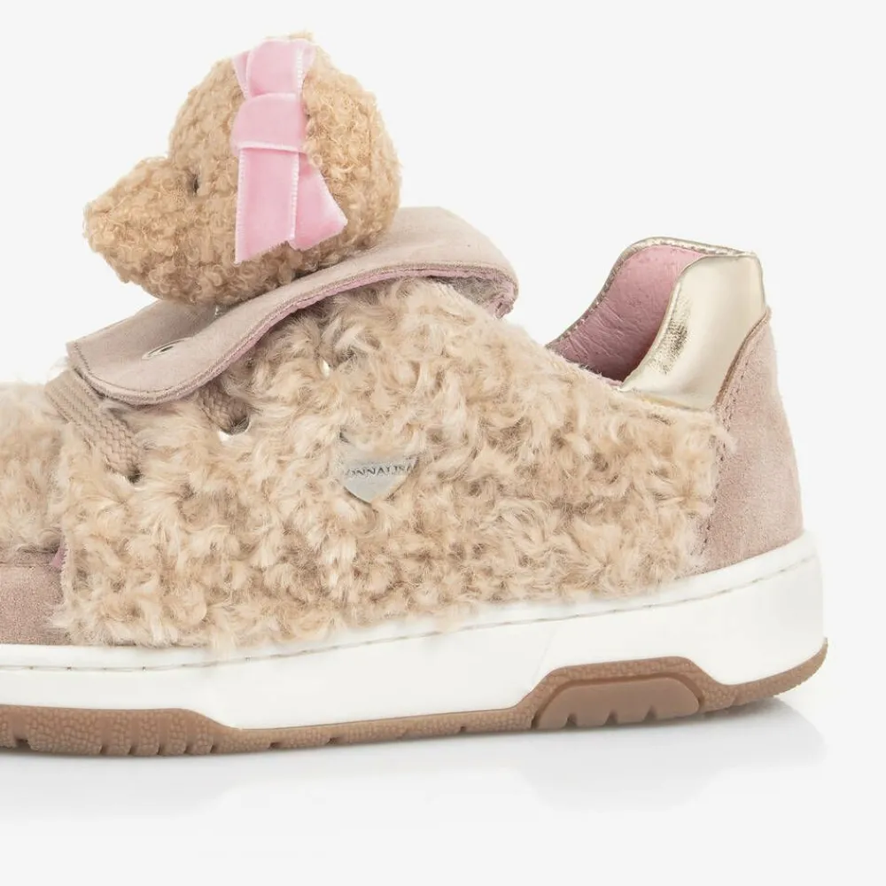 Monnalisa Trainers*Girls Beige & Pink Teddy Bear Trainers
