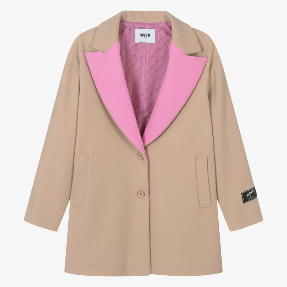 MSGM Coats & Jackets*Girls Beige & Pink Viscose Coat