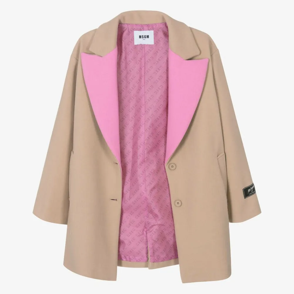 MSGM Coats & Jackets*Girls Beige & Pink Viscose Coat