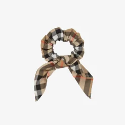 Burberry Hair Accessories*Girls Beige Check Hair Scrunchie (10cm)