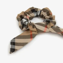 Burberry Hair Accessories*Girls Beige Check Hair Scrunchie (10cm)