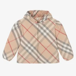Burberry Coats & Jackets*Girls Beige Check Hooded Jackets