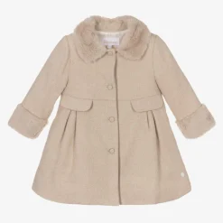 Patachou Coats & Jackets*Girls Beige Cotton & Faux Fur Coat