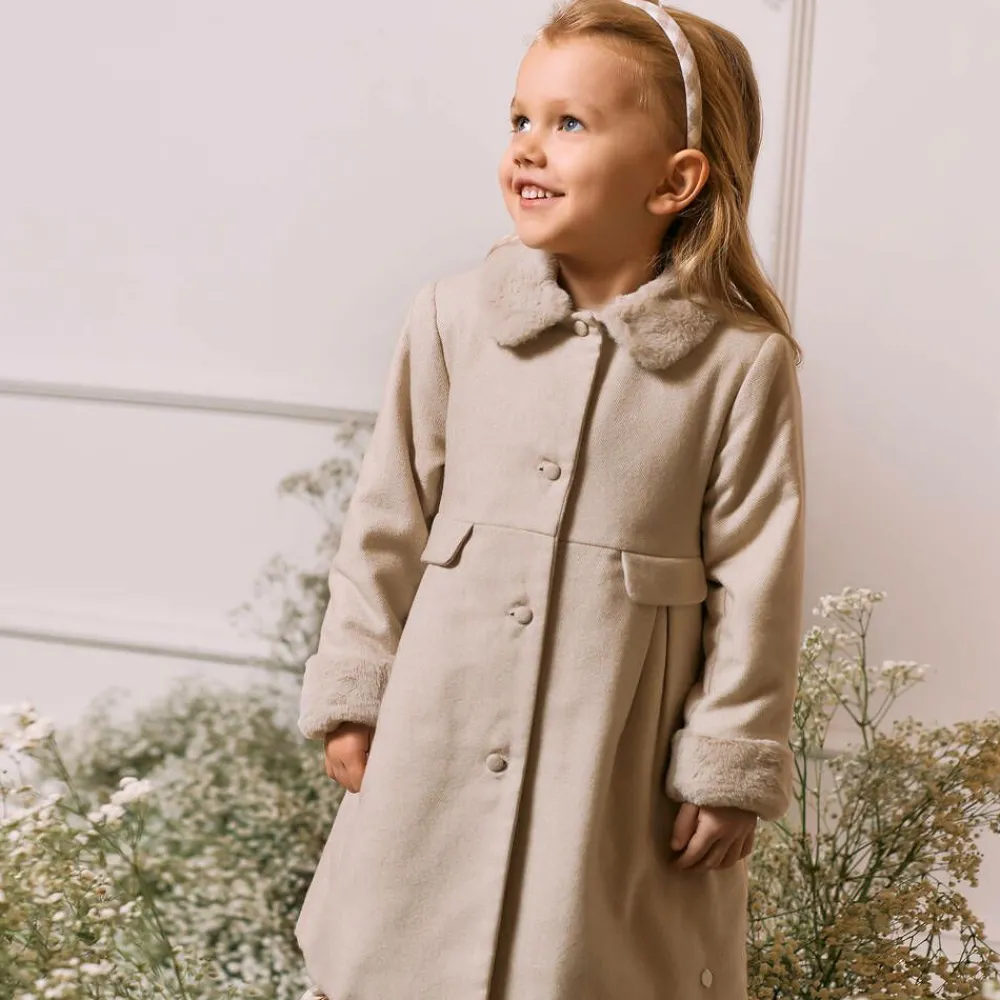 Patachou Coats & Jackets*Girls Beige Cotton & Faux Fur Coat