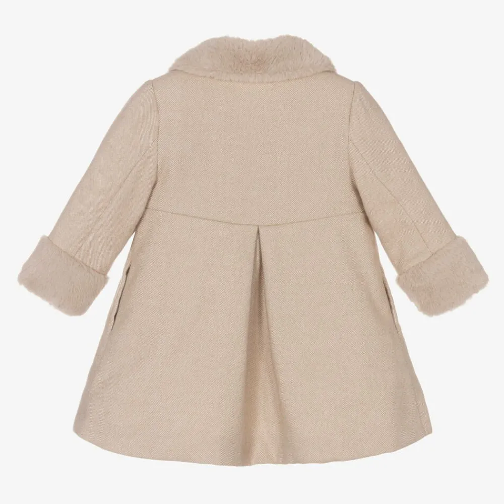 Patachou Coats & Jackets*Girls Beige Cotton & Faux Fur Coat