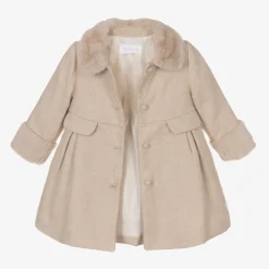 Patachou Coats & Jackets*Girls Beige Cotton & Faux Fur Coat