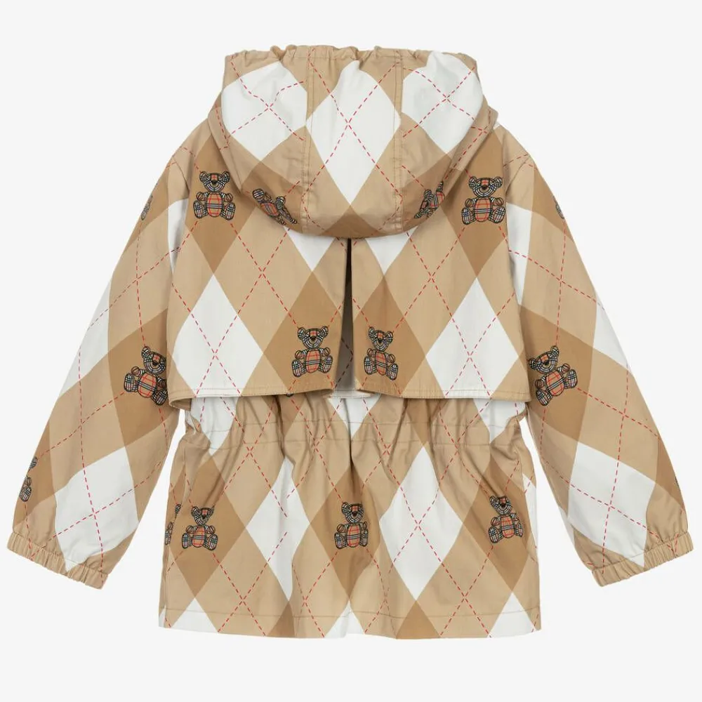 Burberry Coats & Jackets*Girls Beige Cotton Argyle Hooded Jacket