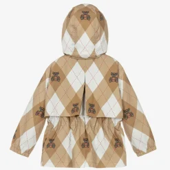 Burberry Coats & Jackets*Girls Beige Cotton Argyle Hooded Jacket
