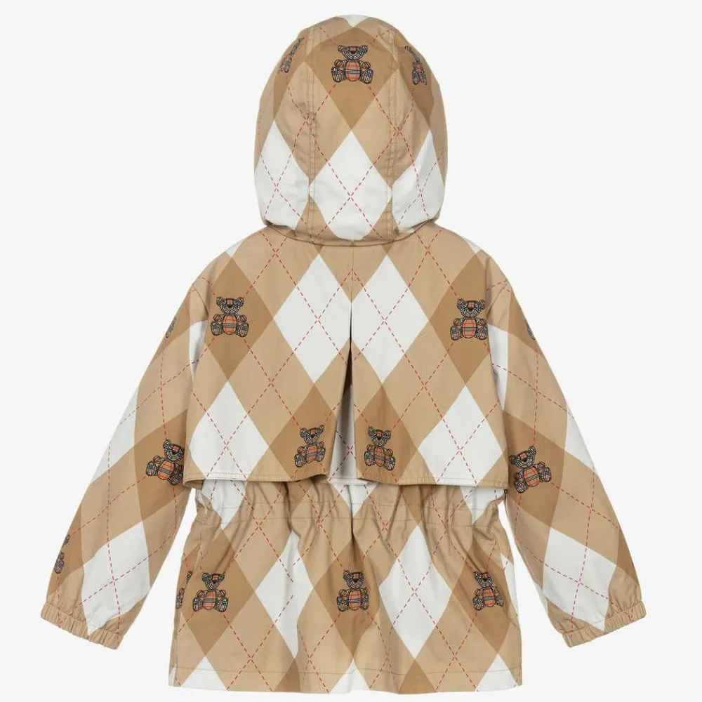 Burberry Coats & Jackets*Girls Beige Cotton Argyle Hooded Jacket