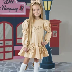 A Dee Dresses*Girls Beige Cotton Bow Dress