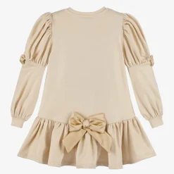 A Dee Dresses*Girls Beige Cotton Bow Dress