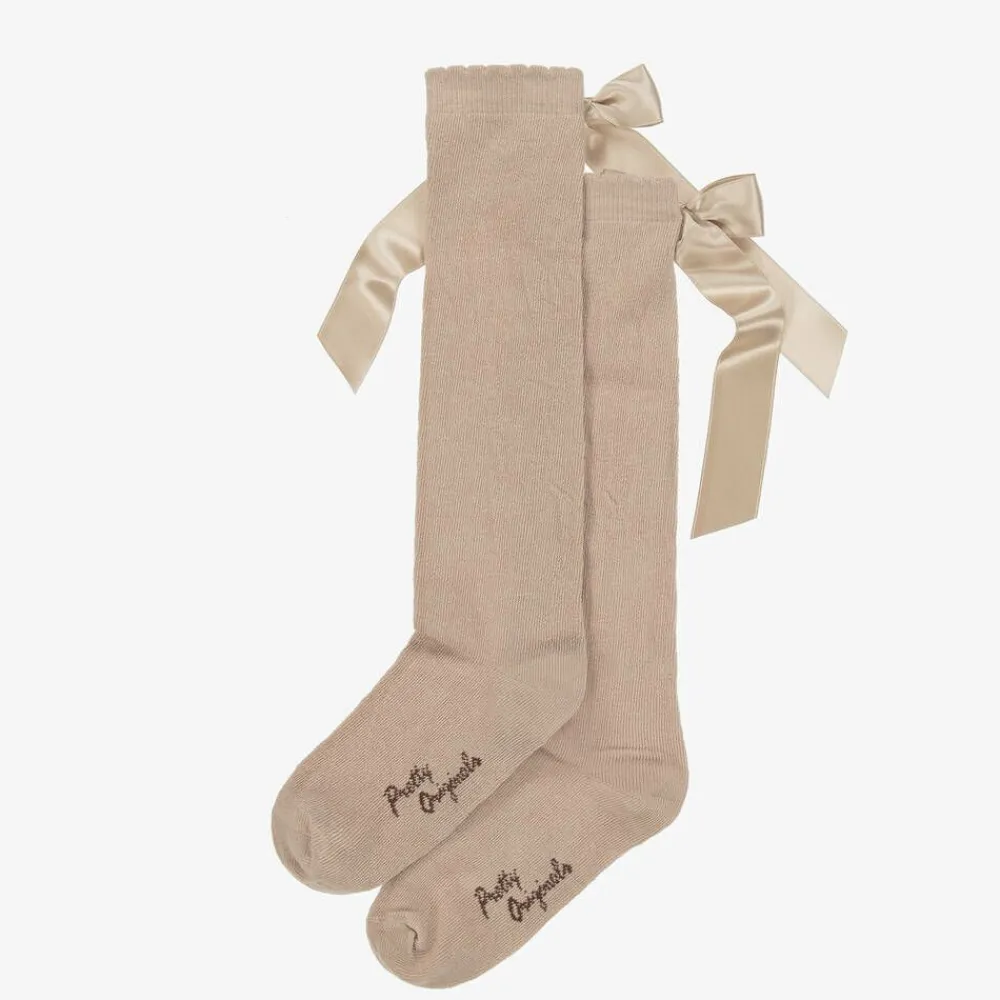 Pretty Originals Socks*Girls Beige Cotton Bow Socks