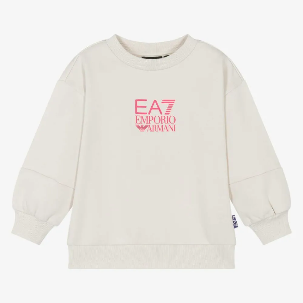 EA7 Emporio Armani Tops*Girls Beige Cotton EA7 Logo Sweatshirt