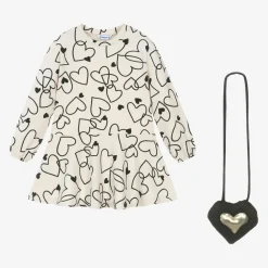 Mayoral Dresses*Girls Beige Cotton Heart Print Dress Set