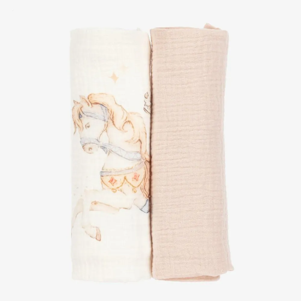 Jamiks Gifts*Girls Beige Cotton Horse Muslins (2 Pack)