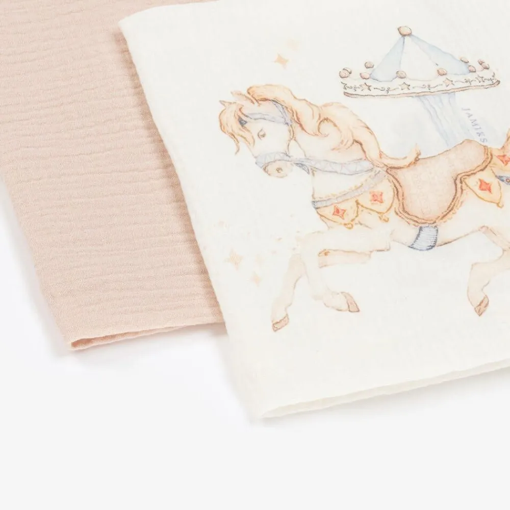 Jamiks Gifts*Girls Beige Cotton Horse Muslins (2 Pack)