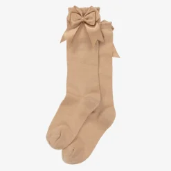 Carlomagno Socks*Girls Beige Cotton Knee Length Socks