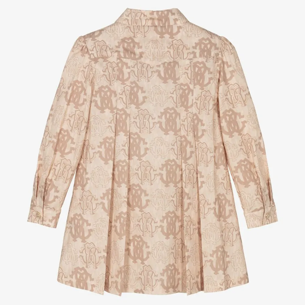 Roberto Cavalli Dresses*Girls Beige Cotton RC Monogram Dress