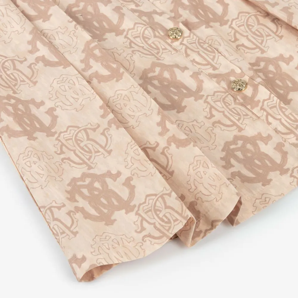 Roberto Cavalli Dresses*Girls Beige Cotton RC Monogram Dress