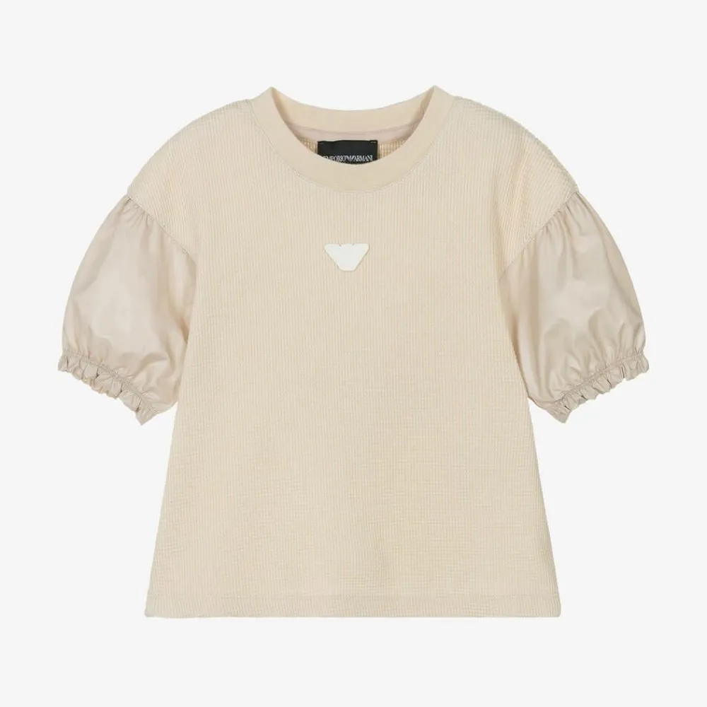 Emporio Armani Tops*Girls Beige Cotton T-Shirt