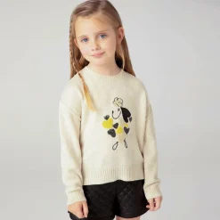 Mayoral Tops*Girls Beige Dog & Sequin Heart Sweater