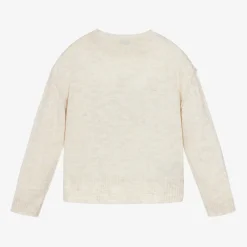 Mayoral Tops*Girls Beige Dog & Sequin Heart Sweater