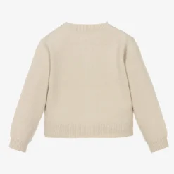 Babidu Tops*Girls Beige Embroidered Flowers Cardigan