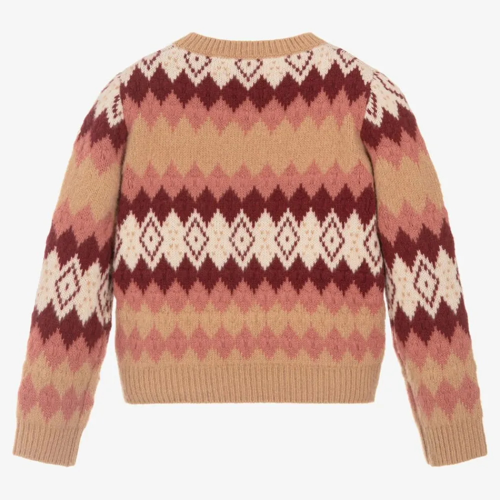 Moncler Enfant Tops*Girls Beige Fair Isle Wool Sweater