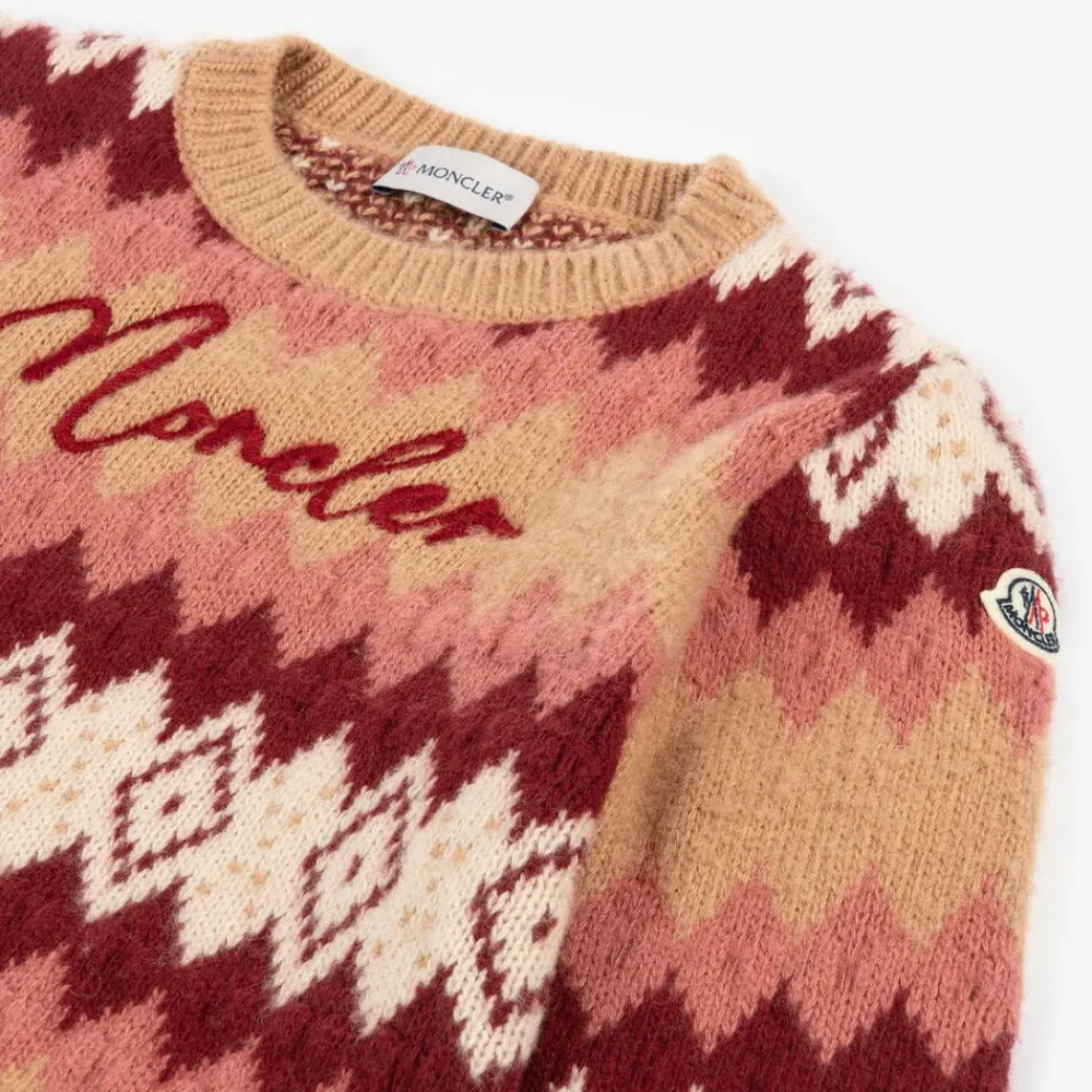 Moncler Enfant Tops*Girls Beige Fair Isle Wool Sweater