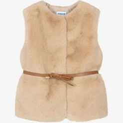 Mayoral Coats & Jackets*Girls Beige Faux Fur Gilet