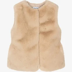 Mayoral Coats & Jackets*Girls Beige Faux Fur Gilet