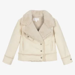 Patachou Coats & Jackets*Girls Beige Faux Suede & Faux Fur Jacket