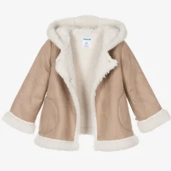 Mayoral Coats & Jackets*Girls Beige Faux Suede Coat
