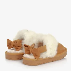 Monnalisa Slippers|Slippers*Girls Beige Faux Suede Sparkle Slippers