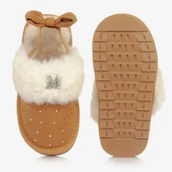 Monnalisa Slippers|Slippers*Girls Beige Faux Suede Sparkle Slippers