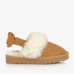 Monnalisa Slippers|Slippers*Girls Beige Faux Suede Sparkle Slippers