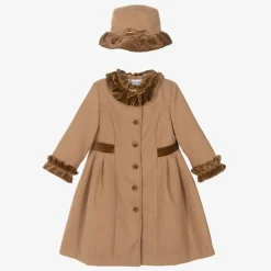 Sarah Louise Coats & Jackets*Girls Beige Felted Hat & Coat Set