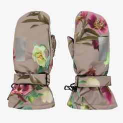 Molo Snowwear*Girls Beige Floral Insulated Mittens WinterRoses