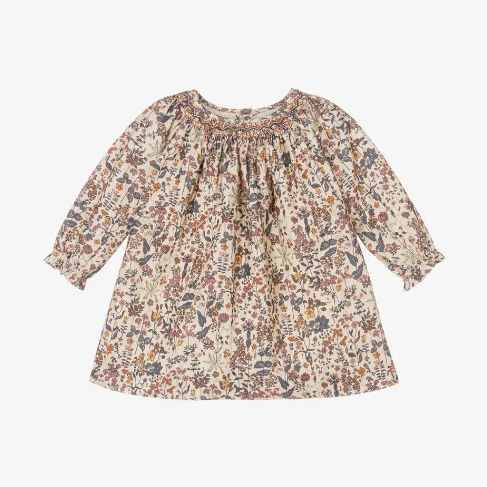 Bonpoint Dresses*Girls Beige Floral Needlecord Dress