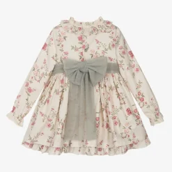 Abuela Tata Dresses*Girls Beige Floral Print Cotton Dress
