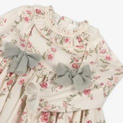 Abuela Tata Dresses*Girls Beige Floral Print Cotton Dress