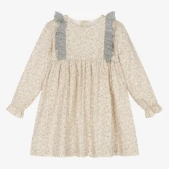 Paloma de la O Dresses*Girls Beige Floral Print Cotton Dress